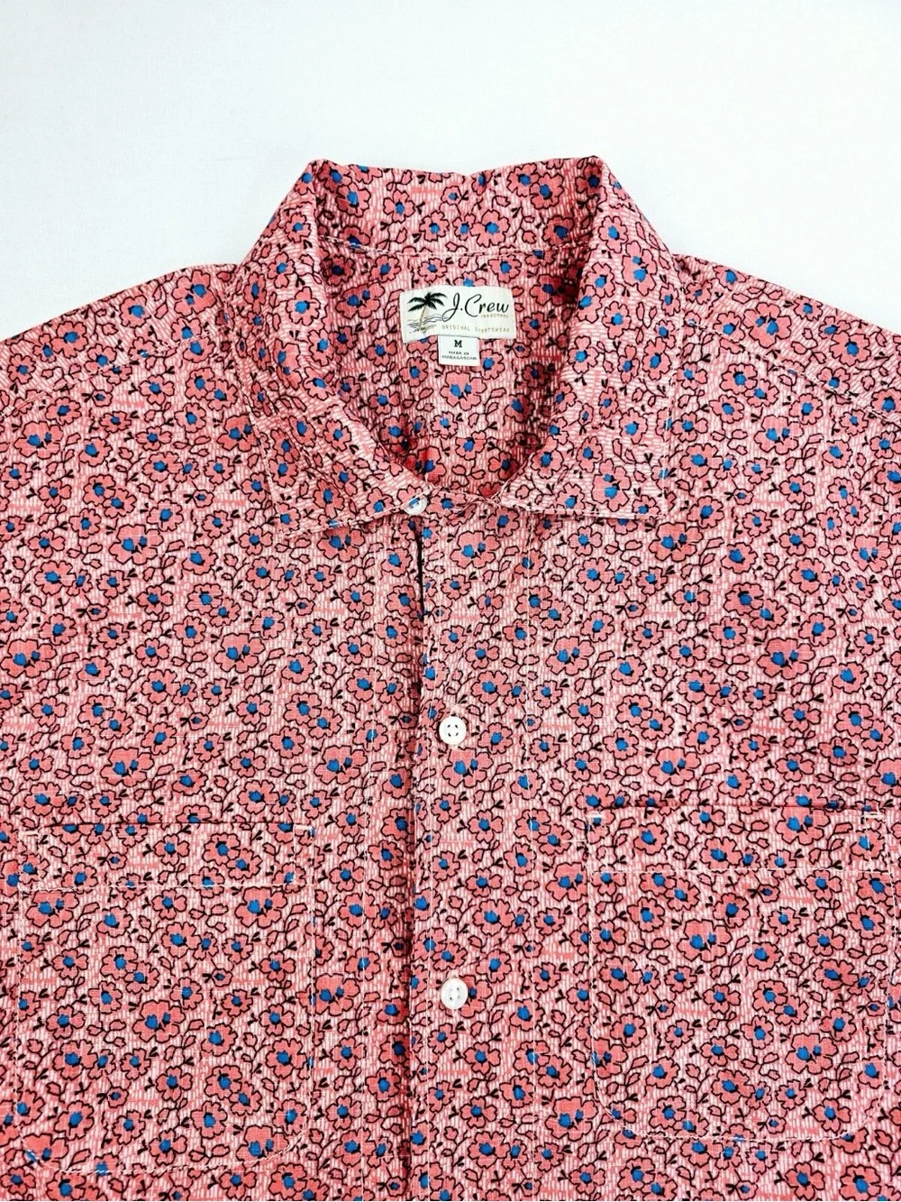 J. Crew Original Sportswear Size Medium Red Floral Short Sleeve Cotton Shirt